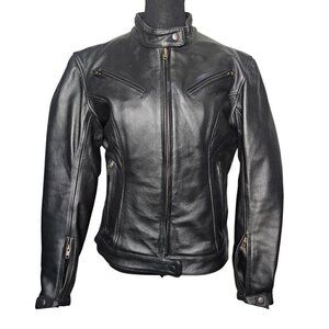 Altimate Women’s Genuine Leather Motorcycle Jacket Black Heavy Biker Moto Size S